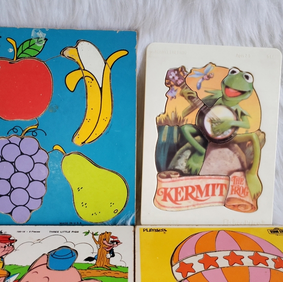 6 Large 80s vintage wooden puzzles Numbers Sesame Street Kermit & More - Picture 7 of 11